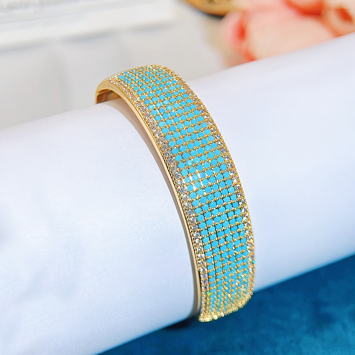 Bohemian Style Golden Bangle Bracelets with CZ for Weddings
